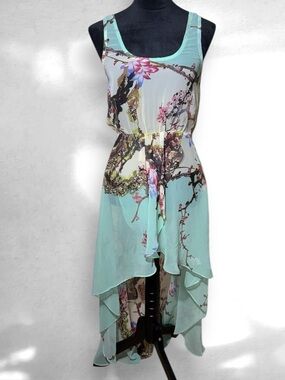 Millau Aqua Floral High-Low Chiffon Dress